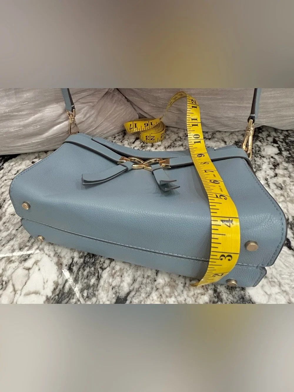 kate spade light blue leather crossbody with gold hardware